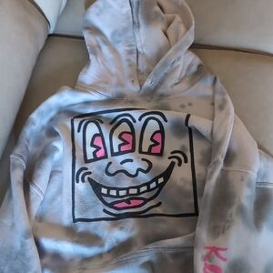 Gray and Pink Graphic Hoodie
